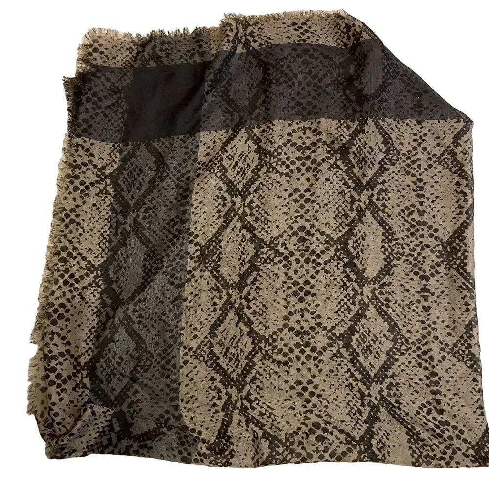 #7781 Large Snake print Gray and Black Sheer Scarf Vintage 56 in x 50 in